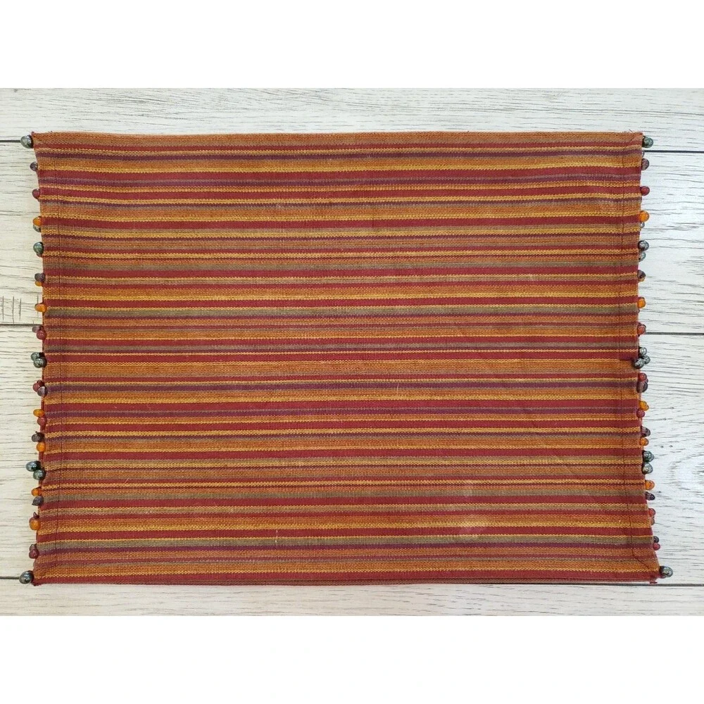 Pier 1 Imports Cotton Spicy Stripe Beaded Placemats Set of 4 Good Used Condition